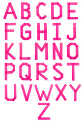 Full english pink alphabet from scotch tape on a white background