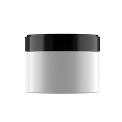 White Cosmetic Jar with Black Lid for Cream or Gel Packaging. 3D Render Isolated on White Background.