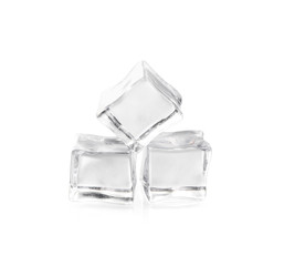 Crystal clear ice cubes isolated on white