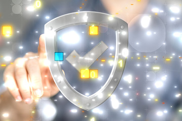 shield protection concept holding in hand 3d