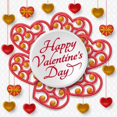 Happy Valentine Day background with glossy hearts. Greeting card and Love template