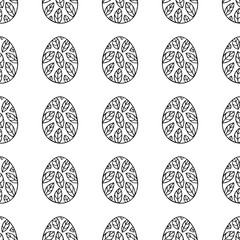 Seamless pattern with hand-drawn easter eggs doodles.