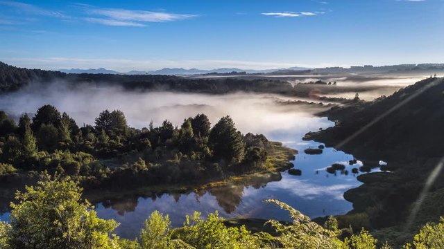 Timelapse of Lake Manapouri with fog, New Zealand