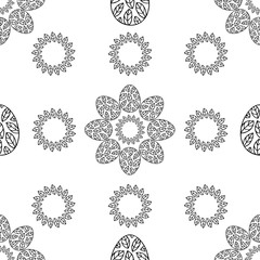 Seamless pattern with hand-drawn easter eggs doodles.