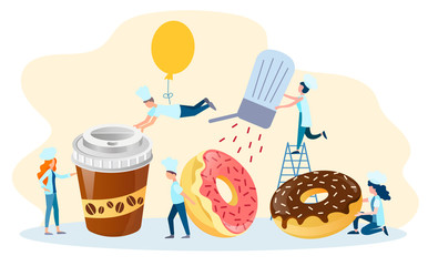 Сhefs donuts cooking food concept vector illustration.