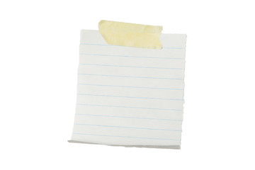 Paper note message isolated on white background. Empty blank of notice.