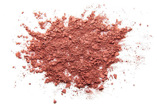 close up of face powder crushed pink eyeshadow as sample of cosmetics product isolated on white background