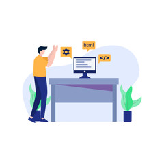 The developer resets, designs, discusses and makes Android applications vector illustration