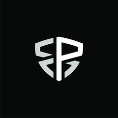 Initial letter P logo template with shield line art symbol in flat design monogram illustration