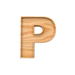 Wooden capital letter P. 3D Rendering