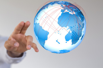 Businessman touching global network and data exchanges over the world