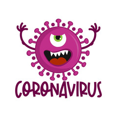 STOP coronavirus (2019-ncov) - hand drawn cute virus or bacterium - Awareness lettering phrase. Coronavirus in China. Novel coronavirus (2019-nCoV). Concept of coronavirus quarantine.