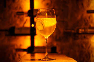 glass of white wine on table