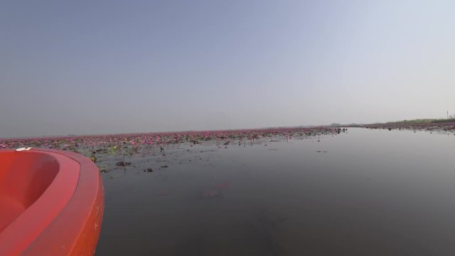 Udon Thani,Thailand-January 24, 2020: Morning scene of Red Lotus Lake or Talay Bua Daeng in Udon Thani, Thailand