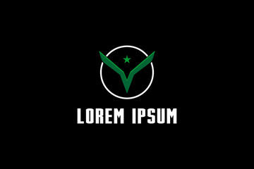 letter V with star round shape logo vector template