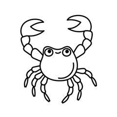 Cute crab for coloring page. Doodle illustration on white. Vector isolated outline drawing. Element for coloring books, posters, printing t-shirts, logos, stickers