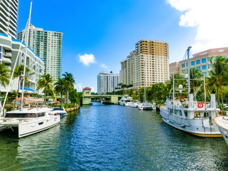 Cityscape of Ft. Lauderdale, Florida showing the beach and the city