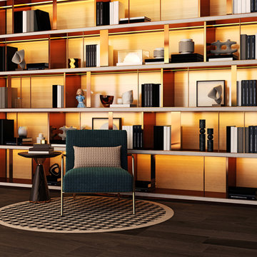 3d render of sofa and book shelf