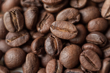 roasted coffee beans, top view macro, background, 