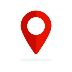 Shaded Map pointer icon. GPS location symbol. Map pin is red. Isolated vector illustration.