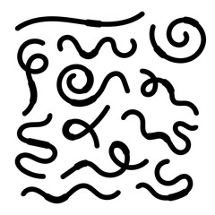 Cartoon Silhouette Black Earth Worms Icon Set. Vector