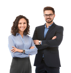 Portrait of young business people on white background