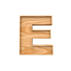 Wooden capital letter E. 3D Rendering
