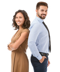 Portrait of young business people on white background