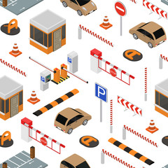 Parking Elements Concept Seamless Pattern Background 3d Isometric View. Vector © bigmouse108