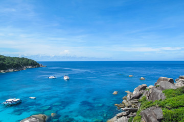 View Point at Similan island, Warm and clear azure ocean waters, Phang Nga, Thailand