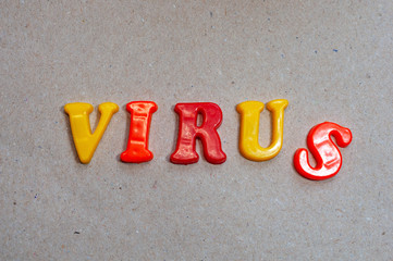 Chinese coronavirus concept. The word virus written on a craft background