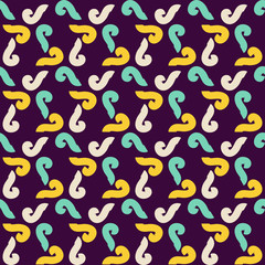 Seamless pattern with bright geometric curved elements.