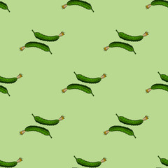 Obraz premium Seamless pattern with cucumbers on light green background for fabric, textile, clothes, tablecloth and other things. Vector image.