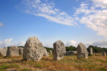 Thousands of prehistoric standing stones spread across three alignments at Carnac, Brittany, northwest France.