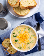 Bowl of Creamy Broccoli Cheddar Cheese Soup