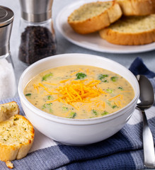 Bowl of Creamy Broccoli Cheddar Cheese Soup