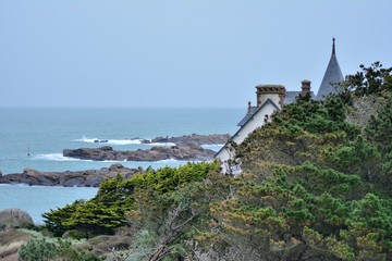 Fototapeta na wymiar View on the sea at Tregastel in Brittany