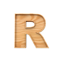Wooden capital letter R. 3D Rendering