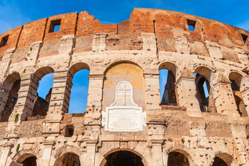 Obraz premium Ancient Roman Colosseum is one of the main tourist attractions in Europe.