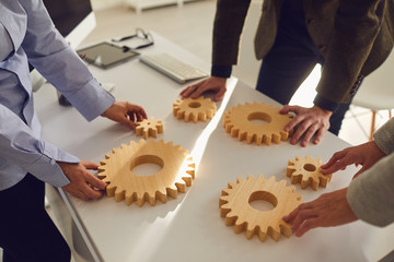 Concept of partnership creative work startup teamwork team business people.
