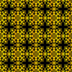 Black and gold ornamental seamless pattern. Vintage elements. Art deco damask design. Retro design for beauty spa salon, wrapping paper, ornaments, gift packaging, backdrop.