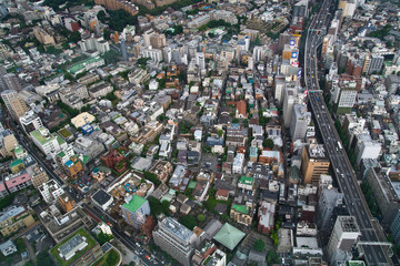 Aerial shot of Tokyo City near Roppongi Hills