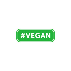 Tag vegan green flat emblem. Design element for packaging design and promotional material. Vector illustration.