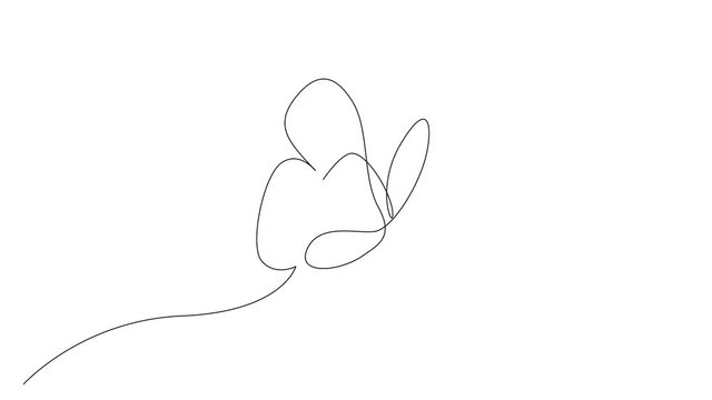 Self drawing simple animation of single continuous one line drawing of flying butterfly. Drawing by hand, black lines on a white background.