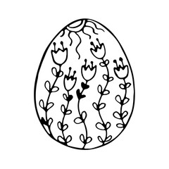 Doodle Easter egg. Black and white illustration for coloring by children. Sketch eggs for cards, logos, holidays.