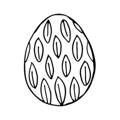 Doodle Easter egg. Black and white illustration for coloring by children. Sketch eggs for cards, logos, holidays.
