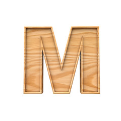 Wooden capital letter M. 3D Rendering