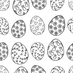 Seamless pattern with hand-drawn easter eggs doodles.