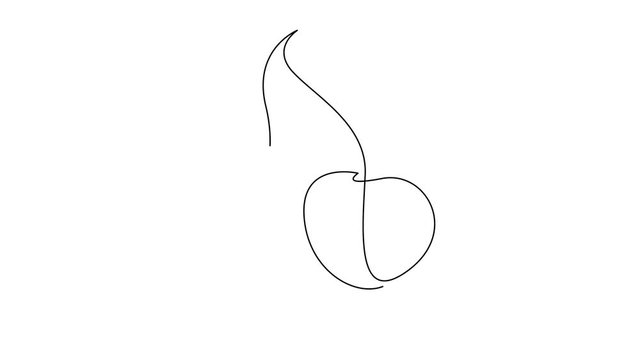Self drawing simple animation of single continuous one line drawing of cherry berry. Drawing by hand, black lines on a white background.