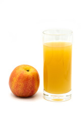 apple juice - ​red, yellow apple and a glass of naturally cloudy apple juice in front of white background